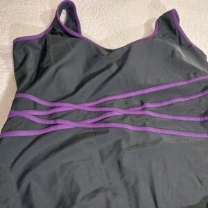 Catalina NWOT Women's 22W Black  and Purple One Piece Swimsuit